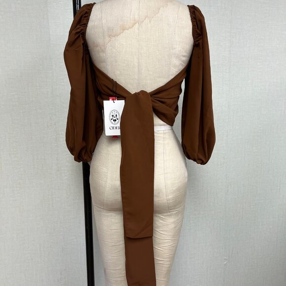 NWT Et Clet Chiffon Corset Open Tie Back Balloon Sleeve Blouse Small From Cider - Picture 4 of 4